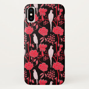 ART DECO RED FLOWERS,WHITE PARROTS ON BLACK Case-Mate iPhone CASE