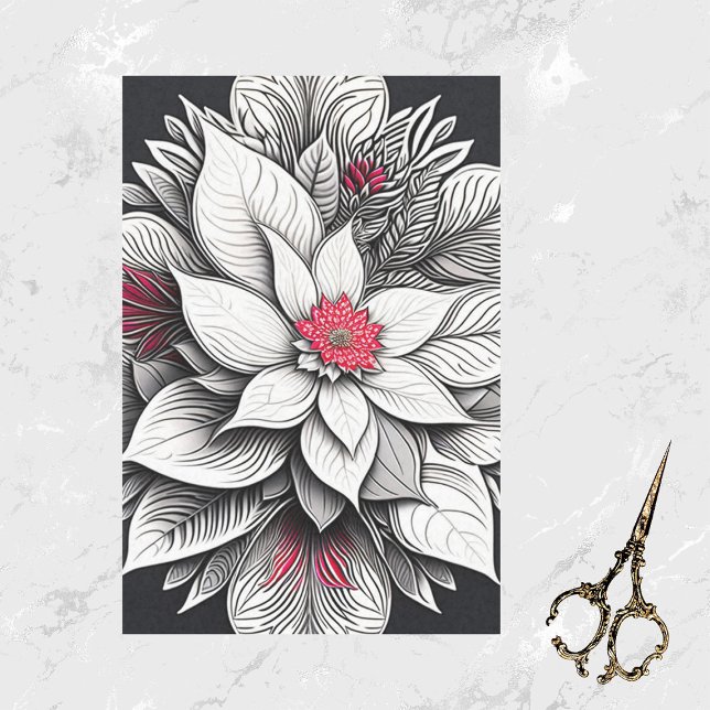 Art Deco Red Poinsettia Christmas Line Drawing Tissue Paper (Creator Uploaded)