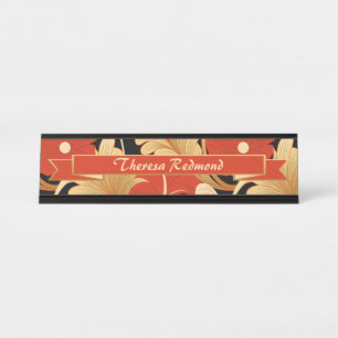 Art Deco Red Poppies Personalised Desk Name Plate