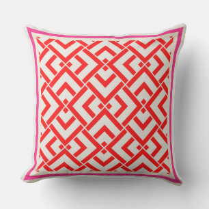 Art deco, red print in vibrant colours cushion