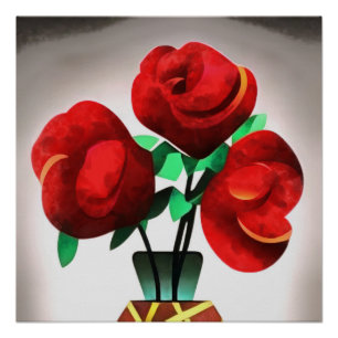 Art Deco Red Roses In Vase Abstract Art Poster