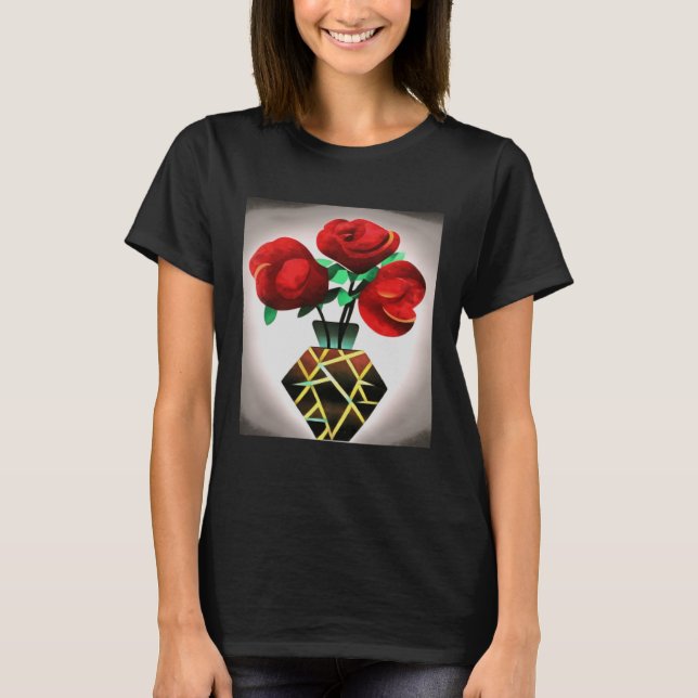 Art Deco Red Roses In Vase Abstract Art Pullover H (Front)