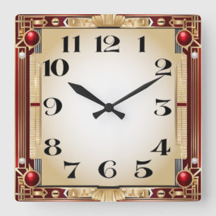 Art Deco Red Square Wall Clock
