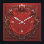 Art Deco Red Square Wall Clock<br><div class="desc">Great clock design. You will love it like others. Be free to use this design for other product you like or to customise and add your text. Follow me for more. Thank you. Have a nice day.</div>