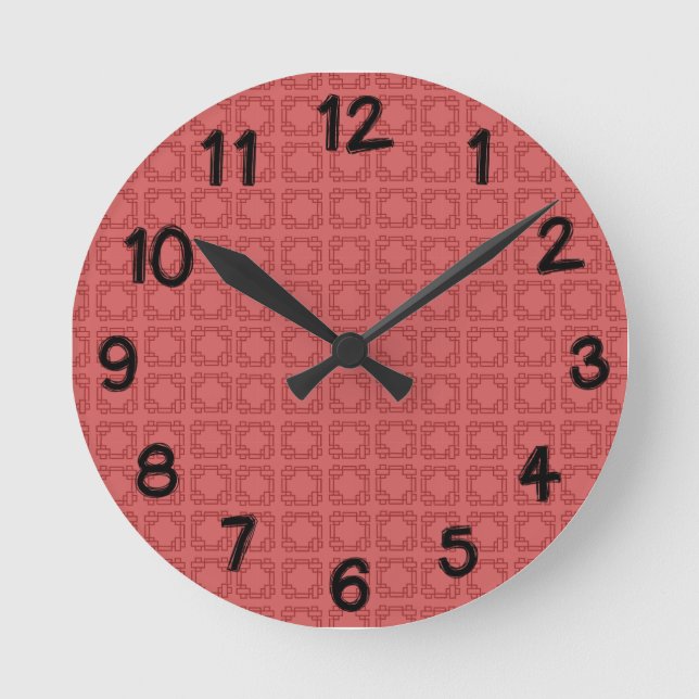 Art Deco Red Squares Round Clock (Front)