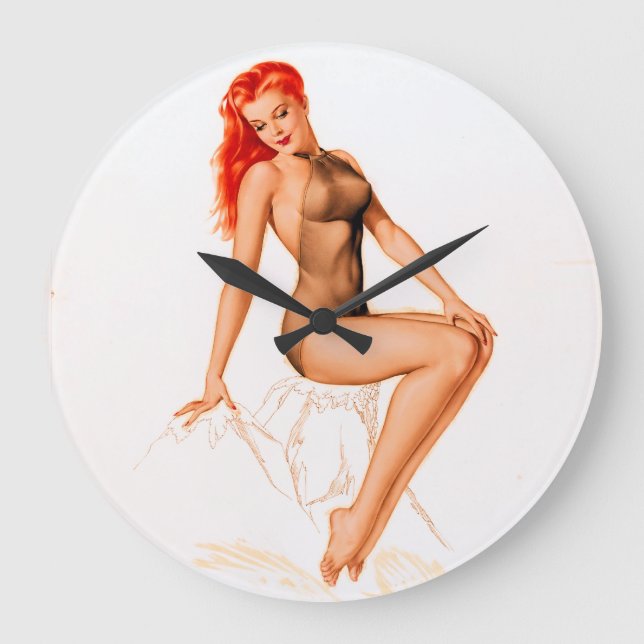 Art Deco Redhead Pin Up Large Clock (Front)