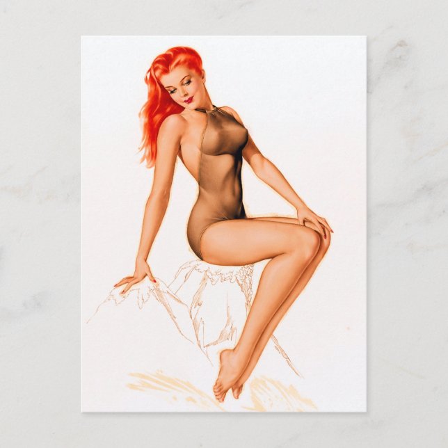 Art Deco Redhead Pin Up Postcard (Front)
