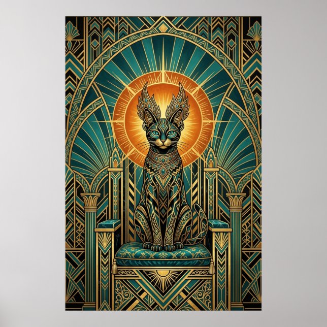Art Deco Regal Halo Cat Wall Art (Front)