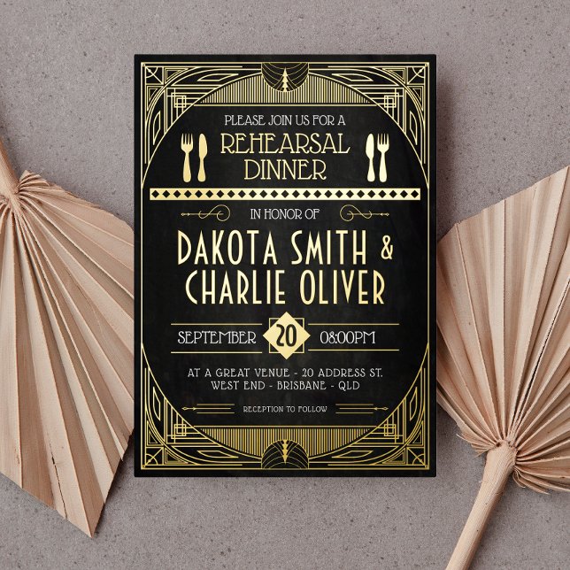 Art Deco Rehearsal Dinner Foil Invitation (Creator Uploaded)