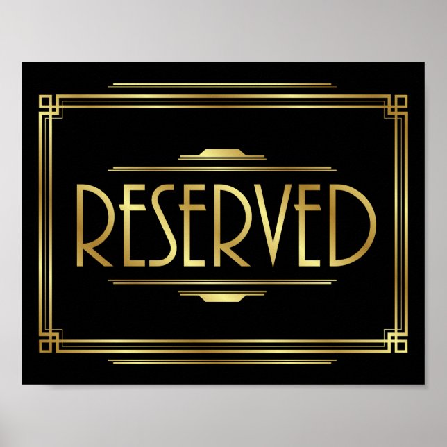 Art Deco RESERVED Sign Print (Front)