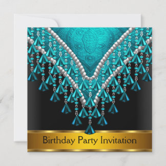 Art Deco Retro Birthday Party Invitation Teal