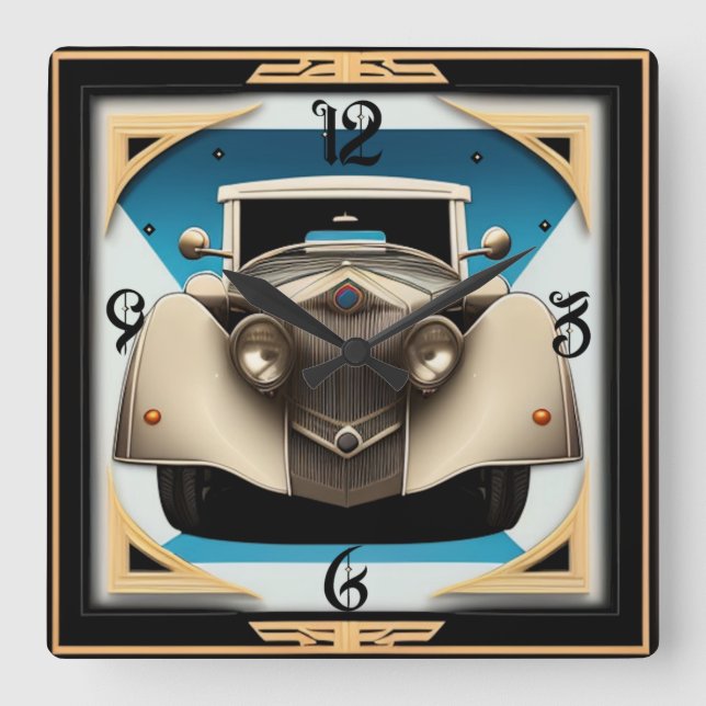 Art Deco retro car Square Wall Clock (Front)