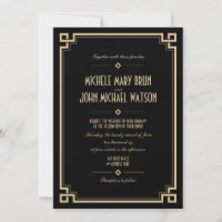 Art Deco Retro Frame Dark Wedding Invitation