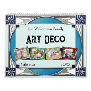 Art Deco Retro Frames Family Photos Elegant Wall Calendar