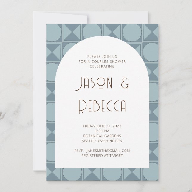 Art Deco Retro Geometric Blue Couples Shower Invitation (Front)