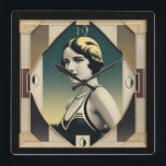 Art Deco retro girl Square Wall Clock<br><div class="desc">Great clock design. You will love it like others. Be free to use this design for other product you like or to customise and add your tex. Follow me for more. Thank you. Have a nice day.</div>