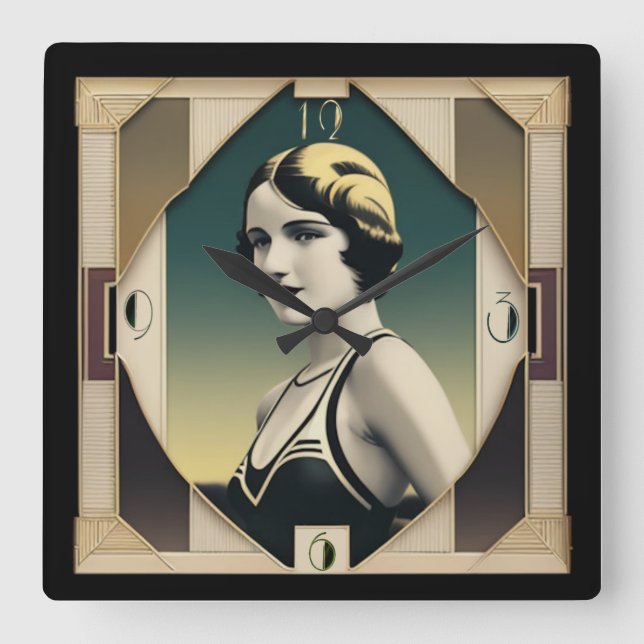 Art Deco retro girl Square Wall Clock (Front)
