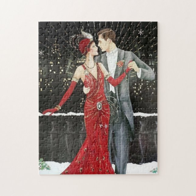 art deco retro vintage Christmas couple Jigsaw Puzzle (Vertical)