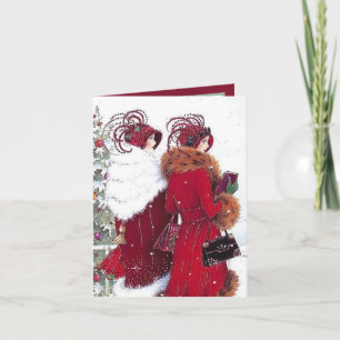 Art Deco retro vintage Christmas ladies Card