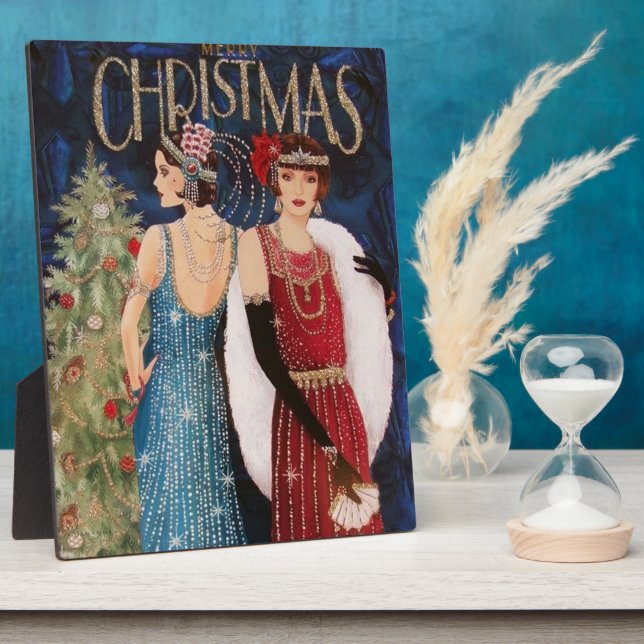 Art Deco retro vintage Christmas ladies Holiday Plaque (Side)