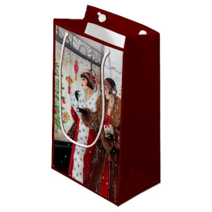 Art deco retro vintage Christmas Ladies party Small Gift Bag