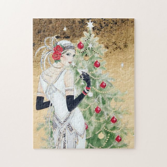 art deco retro vintage Christmas lady Jigsaw Puzzle (Vertical)