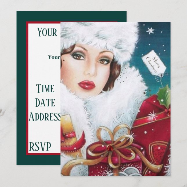 Art deco retro vintage Christmas lady party Invitation (Front/Back)