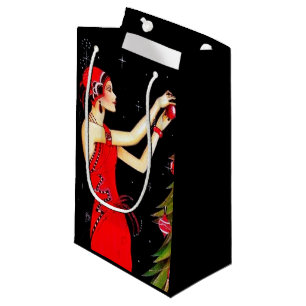 art deco retro vintage Christmas lady party Small Gift Bag