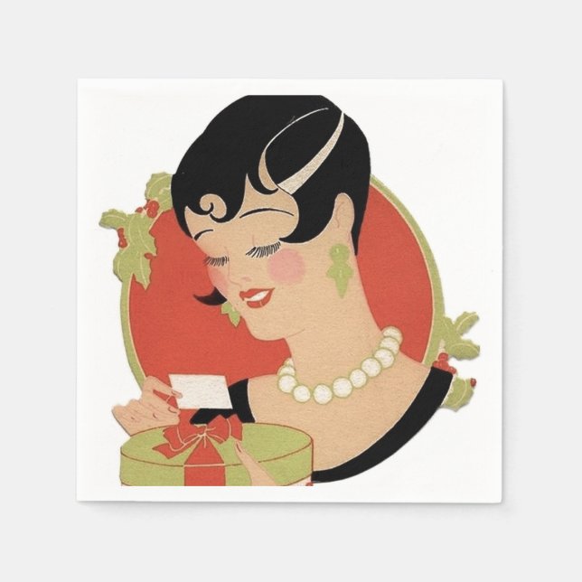 Art Deco retro vintage Christmas party lady  Napkin (Front)
