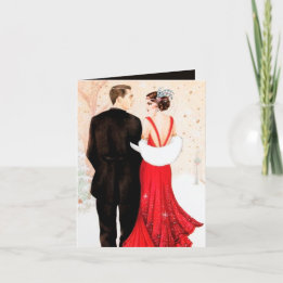Art Deco retro vintage couple message Christmas Holiday Card