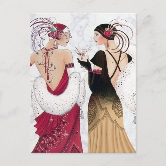 Art deco retro vintage ladies holiday postcard (Front)