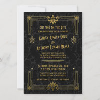 Art Deco Roaring 20s Black Gold Wedding Invitation