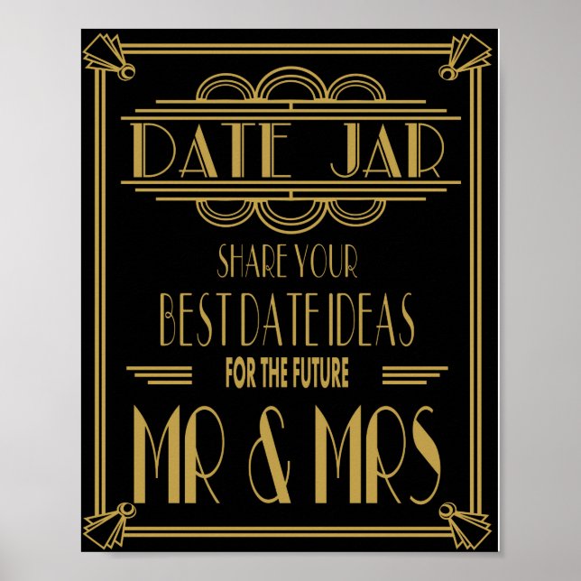 Art Deco Roaring 20's Date Jar wedding party Print (Front)