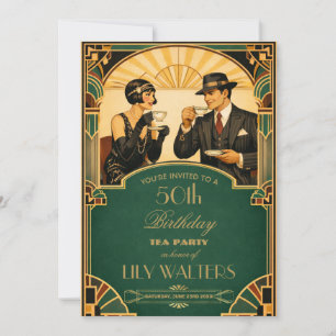 Art Deco Roaring 20s Gatsby Tea Birthday Party Invitation