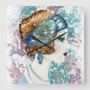 Art Deco Roaring Twenties Woman 1920s Square Wall Clock