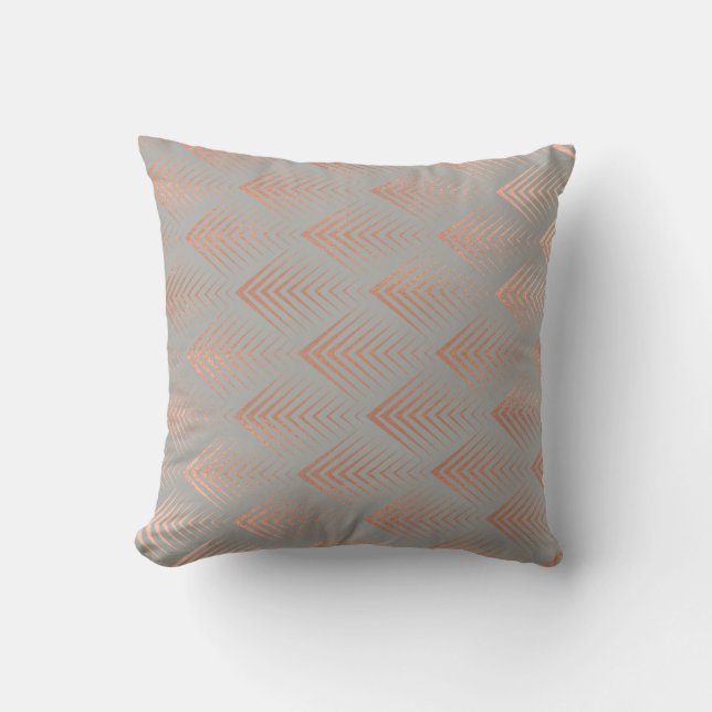 Art Deco Rose God Copper Grey Geometric Arrows Cushion (Front)