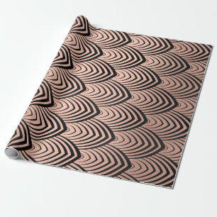 Art Deco Rose Gold Black Scales Seashells Wrapping Paper
