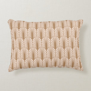 Art Deco Rose: Golden Peacock Feathers Decorative Cushion