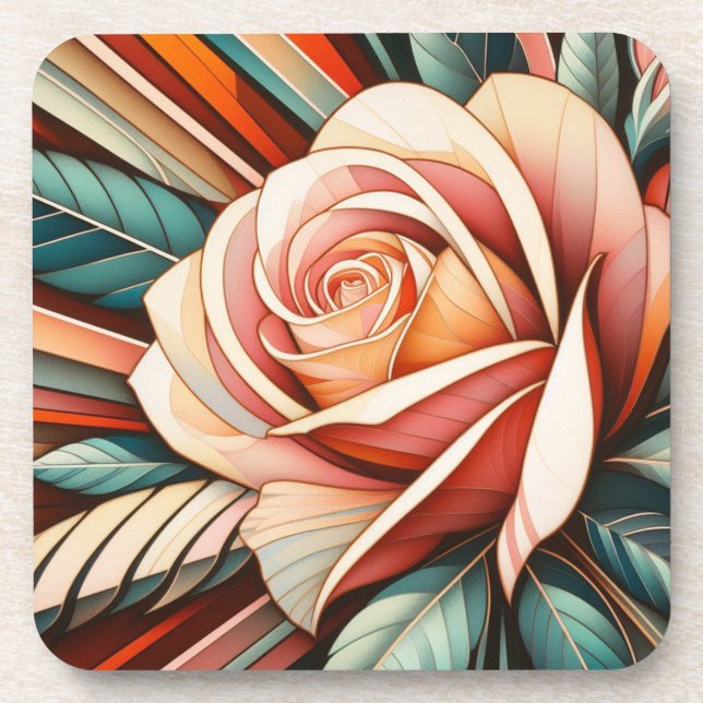 Art Deco Rose Hard plastic coaster set (Front)