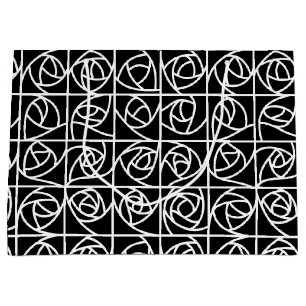 Art Deco Rose Squares Stylised Floral black white Large Gift Bag