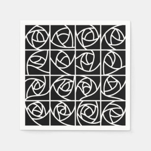 Art Deco Rose Squares Stylised Floral black white Napkin