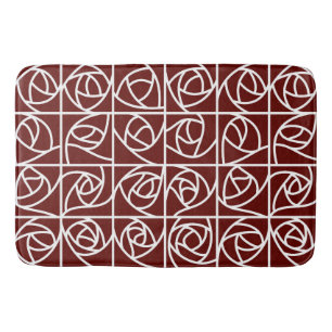 Art Deco Rose Squares Stylised Floral deep red Bath Mat