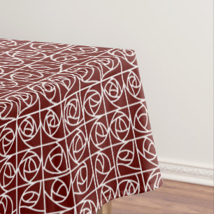 Art Deco Rose Squares Stylised Floral deep red Tablecloth