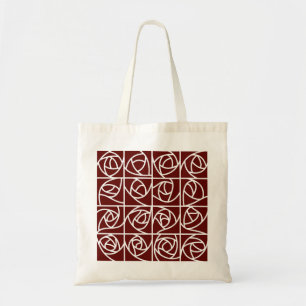 Art Deco Rose Squares Stylised Floral deep red Tote Bag