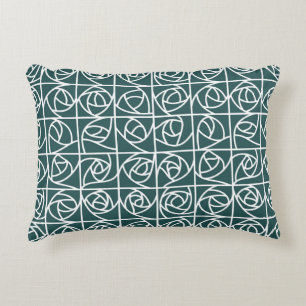 Art Deco Rose Squares Stylised Floral green Decorative Cushion