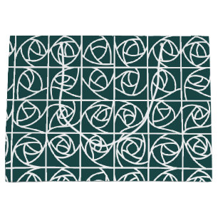 Art Deco Rose Squares Stylised Floral green Large Gift Bag