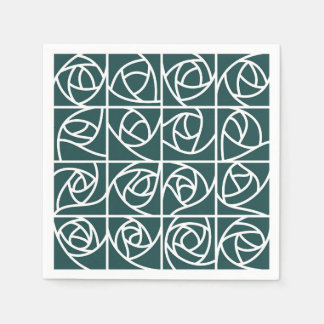 Art Deco Rose Squares Stylised Floral green Napkin