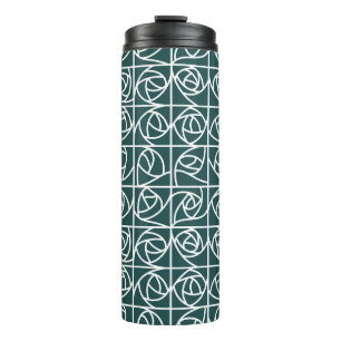 Art Deco Rose Squares Stylised Floral green Thermal Tumbler