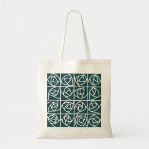 Art Deco Rose Squares Stylised Floral green Tote Bag