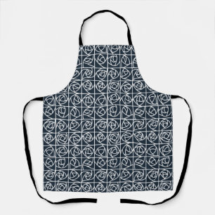 Art Deco Rose Squares Stylised Floral navy blue Apron